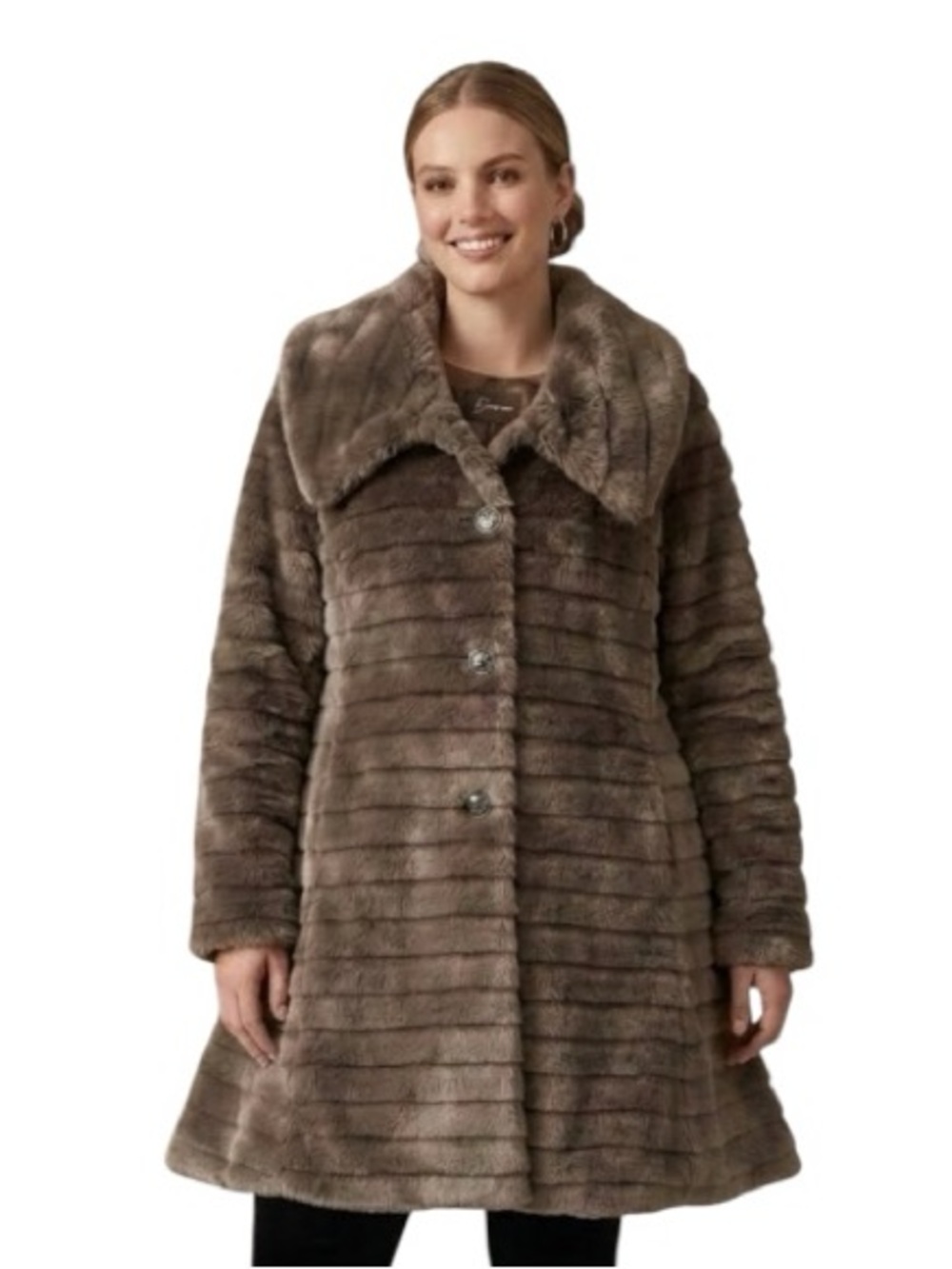 Vintage 90s Brown Faux Fur Coat Sz XL Teddy Winter Jacket Button Front